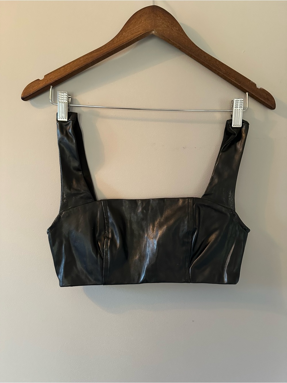 Edikted Black Faux Leather Crop Top with Wide Straps